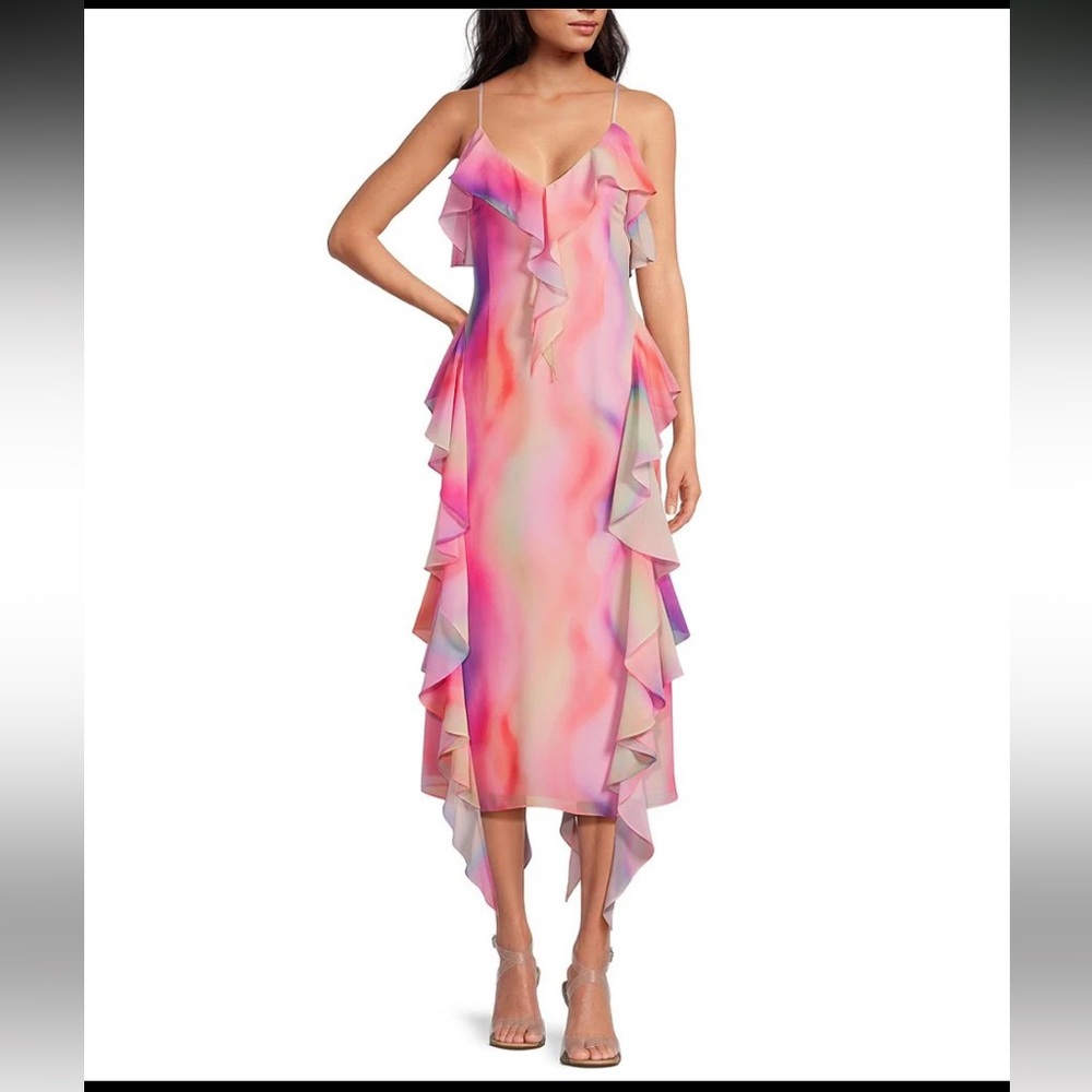 NWT Gianni Bini
Tammy Printed Chiffon Ruffle V-Neck Dress